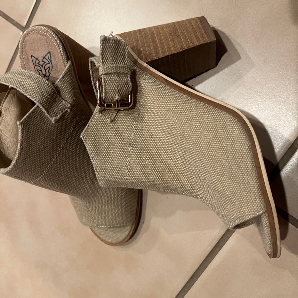 Beige Peep-Toe Ankle Boots